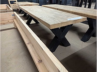 Salontafel rustiek eiken 150 x 50 x 45cm. metalen x onderstel - afbeelding 1 van  3