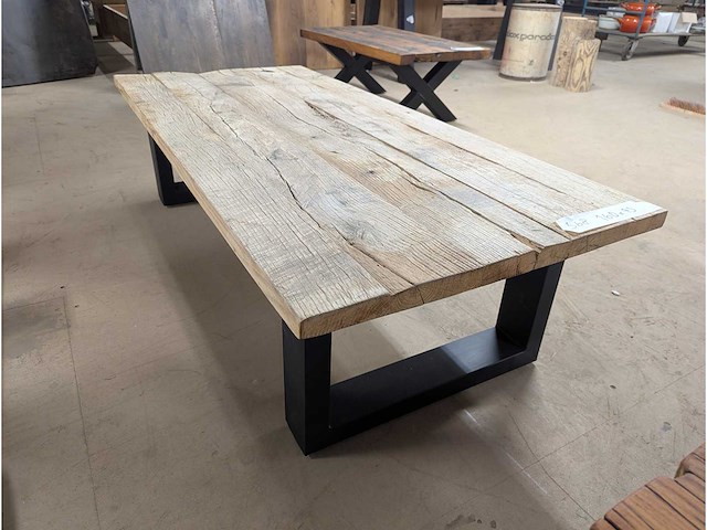 Salontafel rustiek eiken 160 x 73 x 45cm metalen onderstel - afbeelding 1 van  3