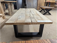 Salontafel rustiek eiken 160 x 73 x 45cm metalen onderstel - afbeelding 2 van  3