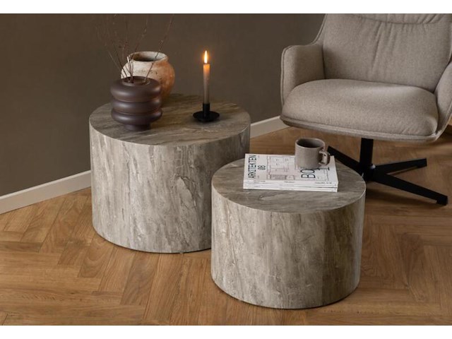 Salontafel set, actona, dice coffee table set, top paper grey marble - afbeelding 1 van  6