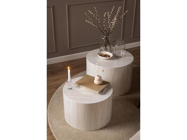 Salontafel set, actona, dice coffee table set, top paper travertine - afbeelding 6 van  8