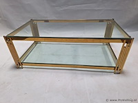 Salontafel v.v. glazen boven en onderblad en goudkleurige frame - afbeelding 1 van  4