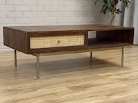 Salontafel, walnoot, mangohout + rattan - afbeelding 1 van  4