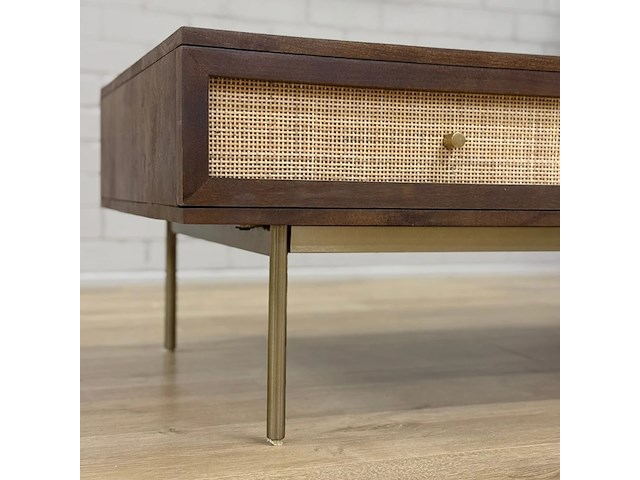 Salontafel, walnoot, mangohout + rattan - afbeelding 3 van  4