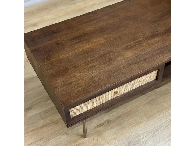 Salontafel, walnoot, mangohout + rattan - afbeelding 4 van  4