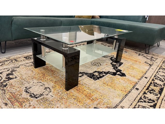 Salontafel, zwartglas, 100x60x38 cm - afbeelding 1 van  2