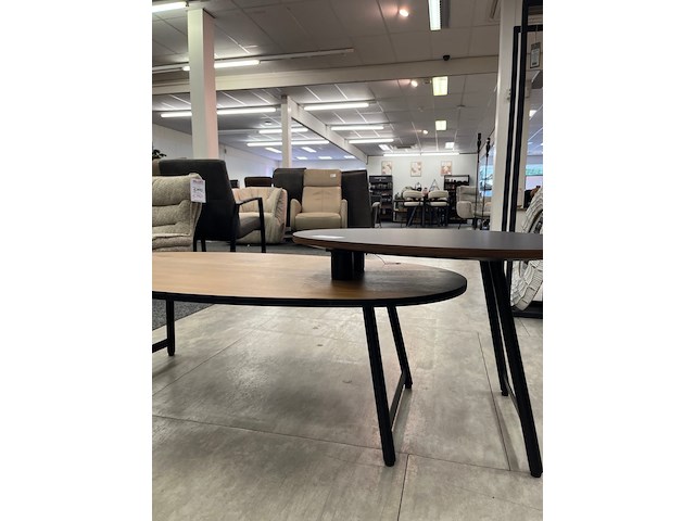 Salontafelset van 2 hpl, hpl, zwart en eiken look - afbeelding 2 van  5