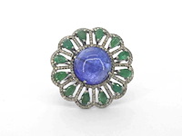 Samengestelde ring met een grote tanzaniet, emeralds en natuurlijke diamanten - afbeelding 1 van  9