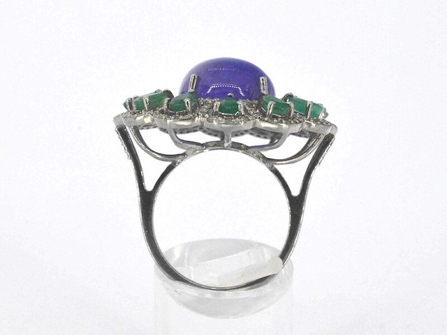 Samengestelde ring met een grote tanzaniet, emeralds en natuurlijke diamanten - afbeelding 9 van  9