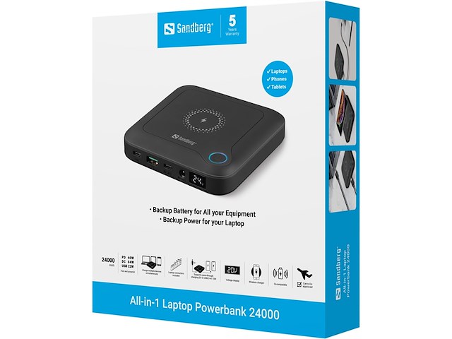 Sandberg 42057 all in1 laptop powerbank 24000 mah zwart - afbeelding 1 van  4