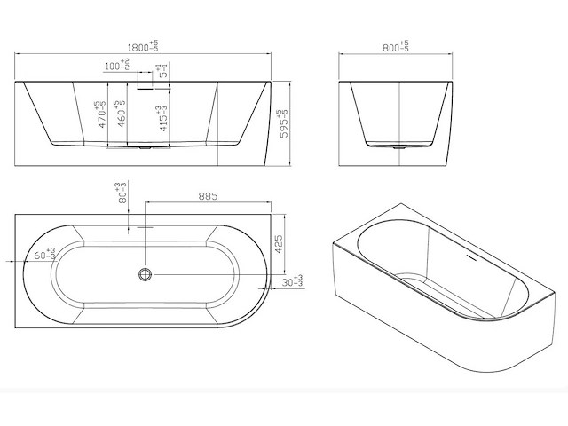 Saniclear lilla hoekbad (180x80cm) links glans wit - afbeelding 2 van  4