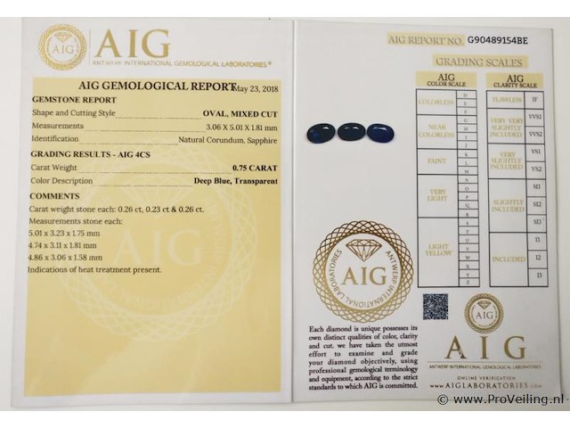 Sapphire 0.75ct aig certified - afbeelding 4 van  4