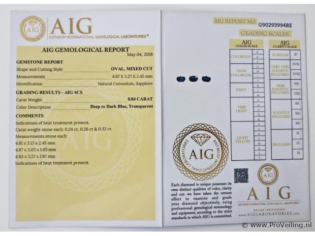Sapphire 0.84ct aig certified - afbeelding 4 van  4