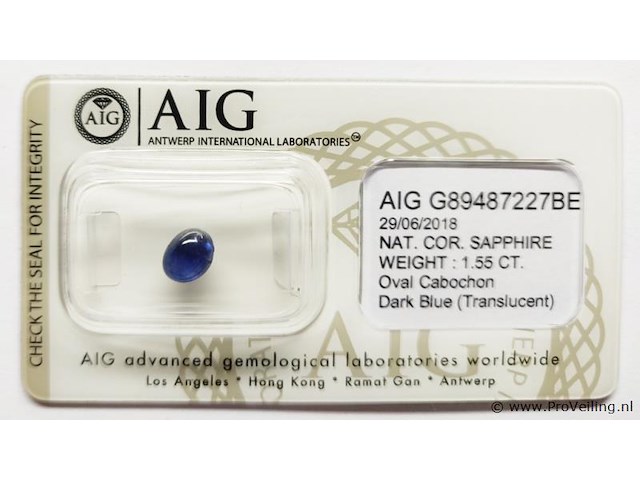 Sapphire 1.55ct aig certified - afbeelding 1 van  3