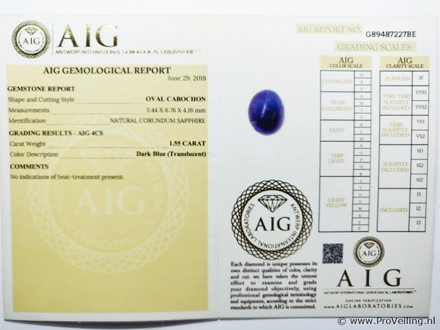Sapphire 1.55ct aig certified - afbeelding 3 van  3