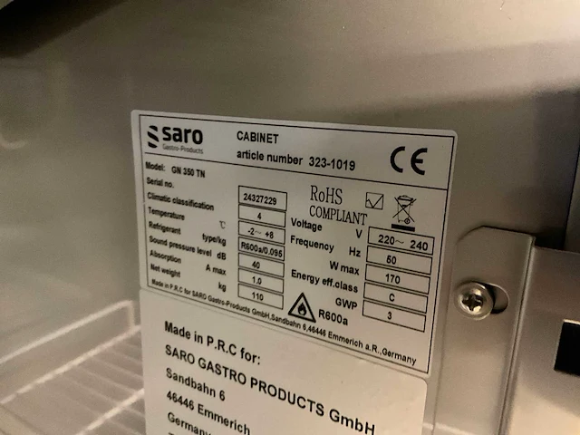 Saro gn 350 tn rvs koelkast - afbeelding 10 van  11