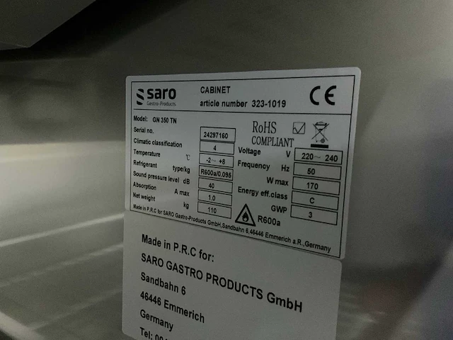 Saro gn 350 tn rvs koelkast - afbeelding 6 van  6