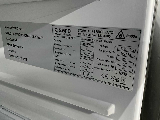 Saro hk 200 s/s pro rvs koelkast - afbeelding 6 van  9