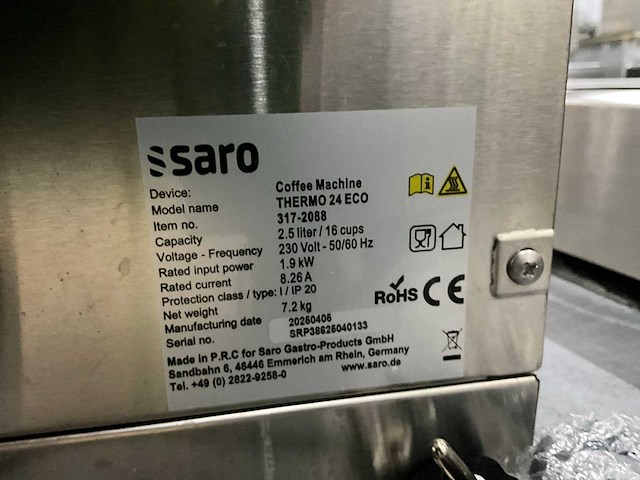 Saro thermo 24 eco koffiemachine - afbeelding 5 van  5