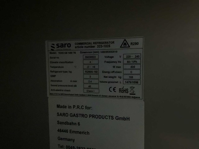 Saro tore gn 1400tn dubbeldeurs koelkast - afbeelding 7 van  7