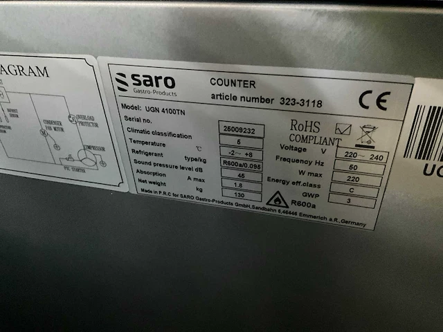 Saro ugn 4100tn koelwerkbank laag model - afbeelding 6 van  6