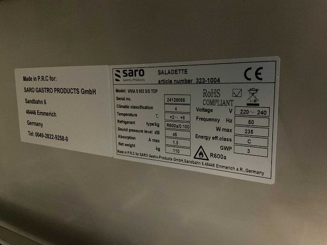 Saro vivia s 903 s/s top koelwerkbank - afbeelding 8 van  8