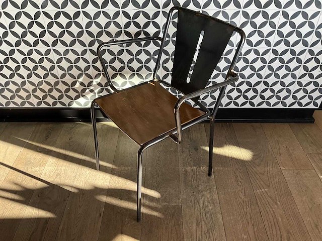 Satelliet - industriële restaurantstoel met armleuningen (10x) - afbeelding 4 van  9