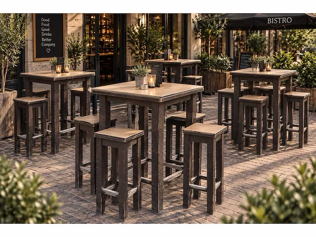 Satelliet - terras bartafel set - 4 statafels en 11 krukken - afbeelding 1 van  9