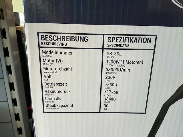 Sauber sb-30l industriële stofzuiger - afbeelding 3 van  3
