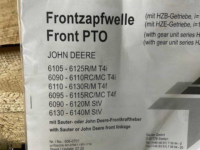 Sauter john deere fronthef + pto - afbeelding 6 van  6