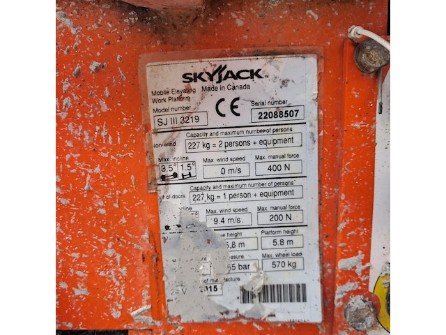 Schaarhoogwerker 7,8m accu, skyjack, sjiii 3219, 2015 - afbeelding 2 van  21