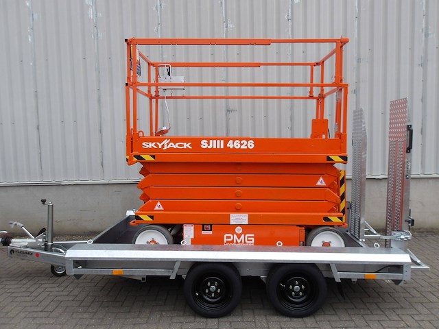 Schaarhoogwerker skyjack sj4626 9.92m elektrisch 2016 op vlemmix transportaanhanger - afbeelding 1 van  1