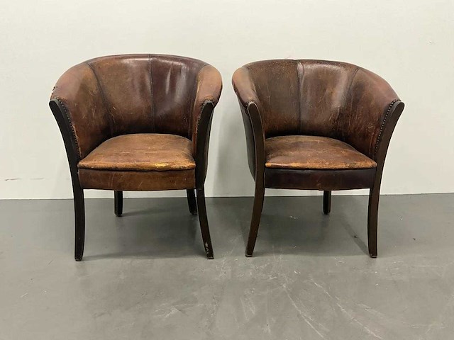 Schapenlederen tubchair (2x) - afbeelding 1 van  9