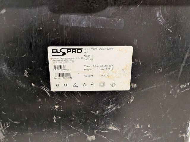 Scheidingstransformator 230v 2500va, elspro, aachen 3980002, 2018 - afbeelding 4 van  4