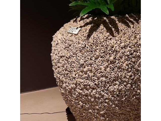 Schelpen pot met 2x kunstplant raw interiors/colours&green, philodendron selloum - afbeelding 3 van  6