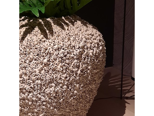 Schelpen pot met 2x kunstplant raw interiors/colours&green, philodendron selloum - afbeelding 4 van  6