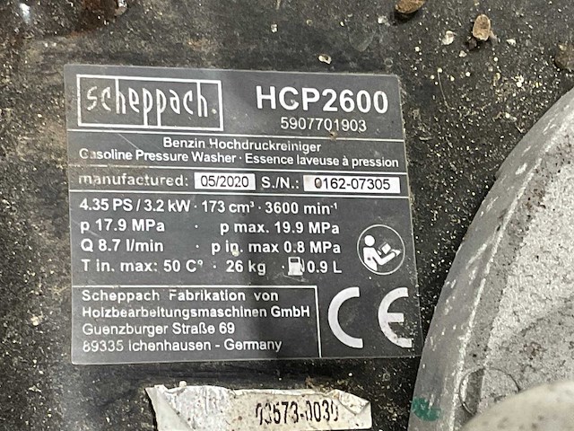 Scheppach - 2020 - 173 cc hcp2600 - hogedrukreiniger - afbeelding 8 van  8