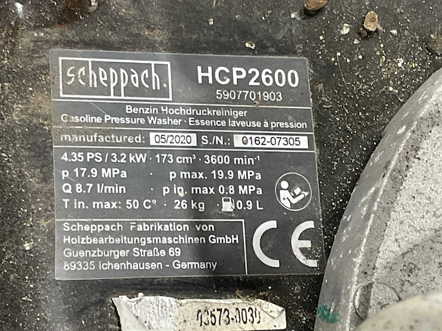 Scheppach - 2020 - 173 cc hcp2600 - hogedrukreiniger - afbeelding 6 van  8