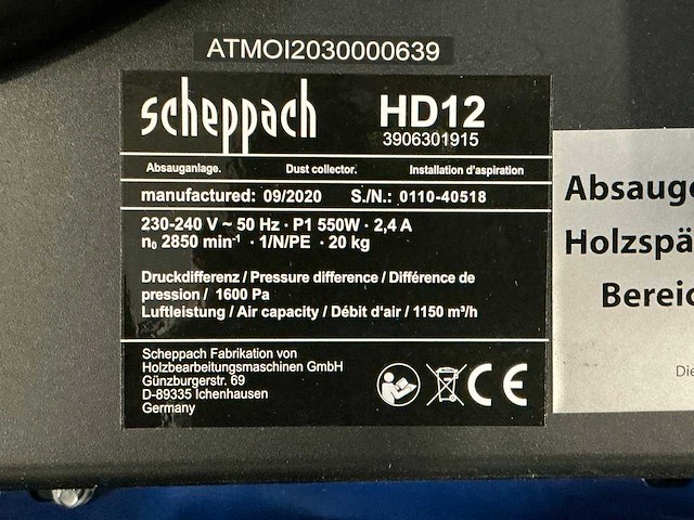 Scheppach hd12 filter afzuiginstallatie - afbeelding 4 van  4