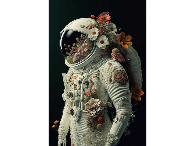 Schilderij gehard glas astronaut bloemen - afbeelding 1 van  1