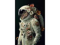 Schilderij gehard glas astronaut bloemen - afbeelding 1 van  1