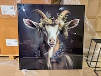 Schilderij gehard glas geit bloemenkrans homebound - afbeelding 2 van  5