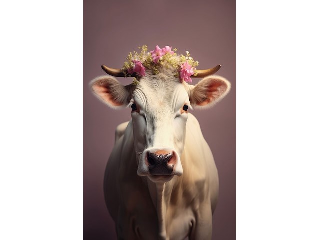 Schilderij gehard glas, koe met bloemenkrans - afbeelding 2 van  2