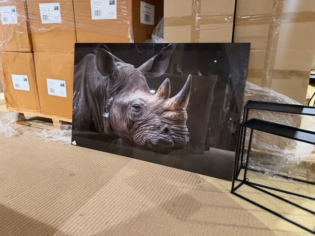 Schilderij gehard glas neushoorn, homebound - afbeelding 1 van  4