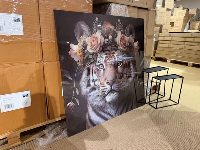 Schilderij gehard glas tijger bloemenkrans homebound - afbeelding 2 van  5