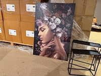 Schilderij gehard glas vrouw bloemenkrans, homebound