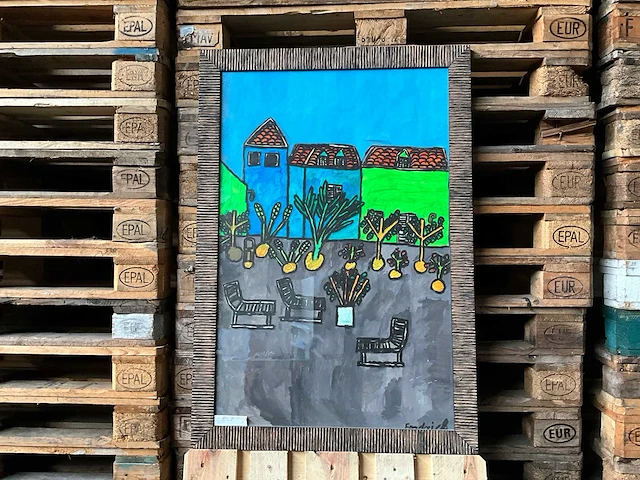 Schilderij ‘grijs plein’ acryl op papier 100x65cm - afbeelding 1 van  4
