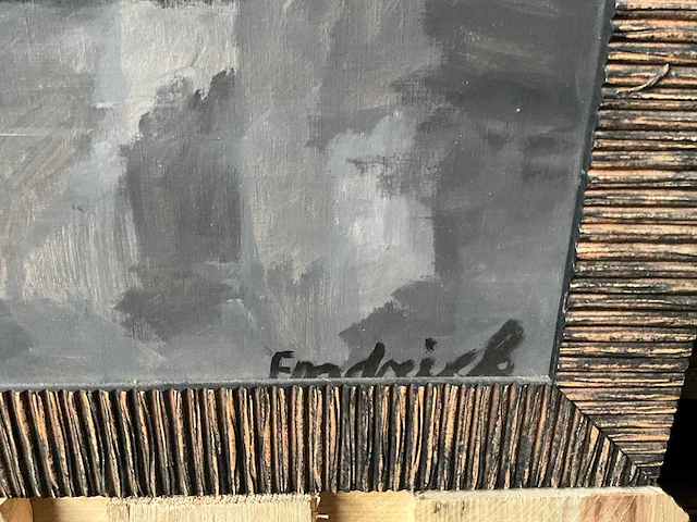 Schilderij ‘grijs plein’ acryl op papier 100x65cm - afbeelding 2 van  4