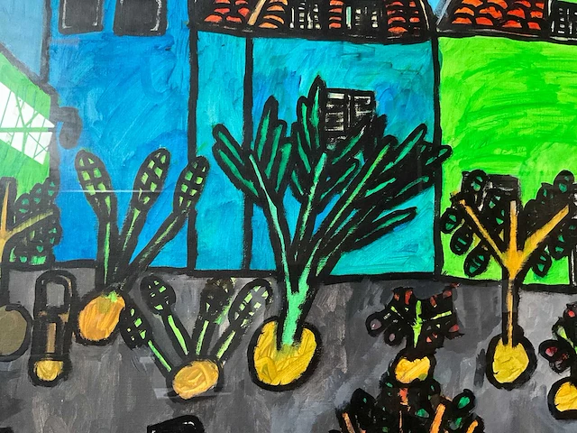 Schilderij ‘grijs plein’ acryl op papier 100x65cm - afbeelding 4 van  4
