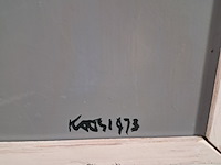 Schilderij, j. de bruin, man op tafel met fles - afbeelding 4 van  7